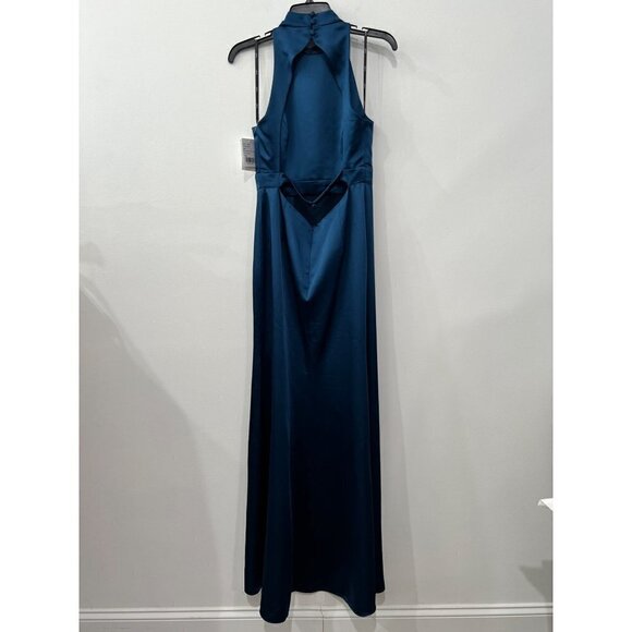 New Lovely Size 4 High Neck Backless Maxi Dress w/Slim Belt Atlantic Blue *Stain - Picture 13 of 16